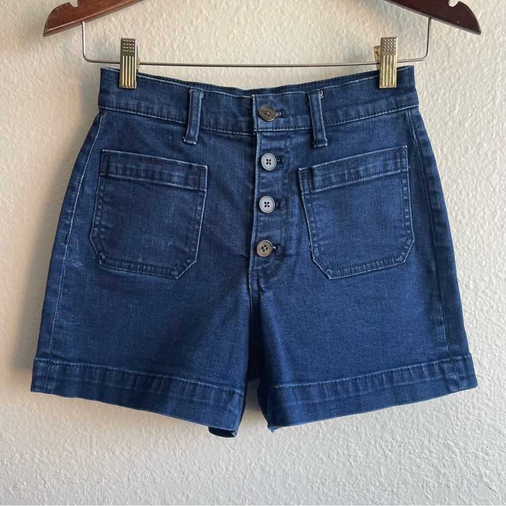 J. Crew Indigo High-Rise Button-Fly Jean Shorts